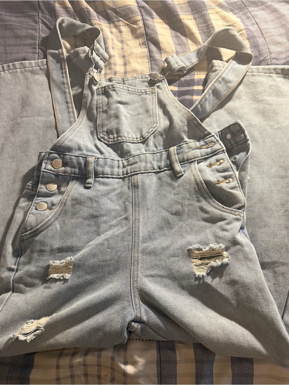 SHEIN Light Blue Distressed Denim Kids Overalls
